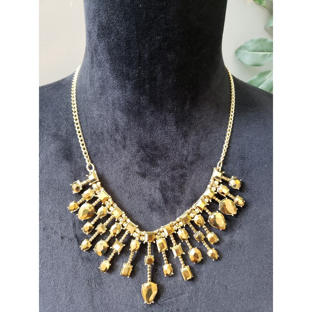 Womens Gold Tone Statement Necklace Dangle Fringe Pendant Chain Lobster Clasp